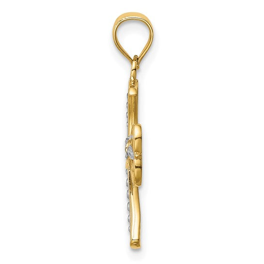 14kt Yellow Gold w/Rhodium Diamond-cut Cross Pendant
