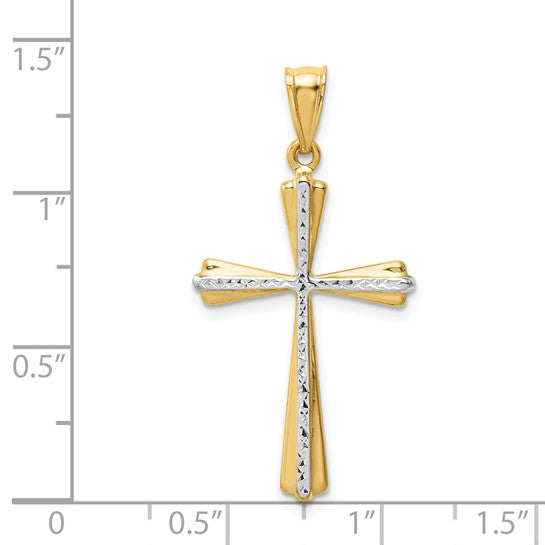 14kt Yellow Gold w/Rhodium Diamond Cut Cross Pendant
