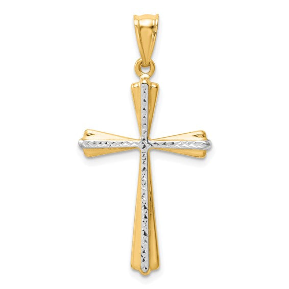 14kt Yellow Gold w/Rhodium Diamond Cut Cross Pendant
