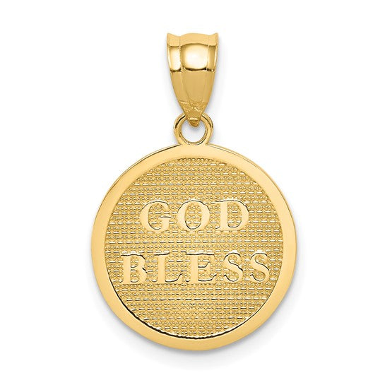 14KT Yellow Gold Reversible Cross and GOD BLESS Charm