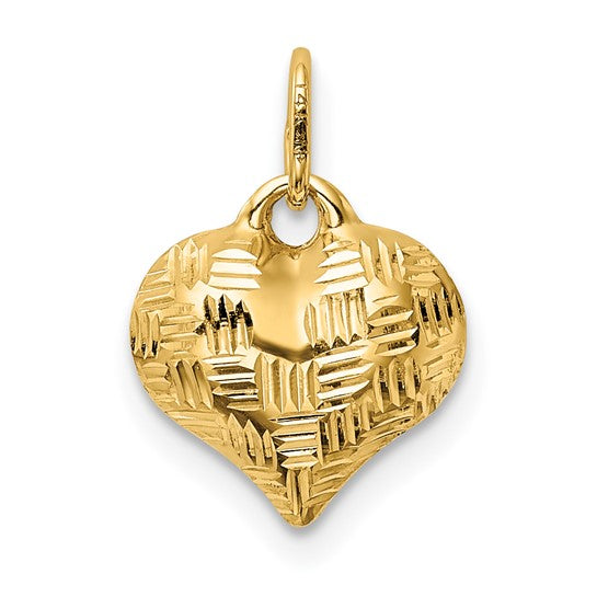 14KT Yellow Gold Polished Basket Weave Pattern 3-D Heart Pendant