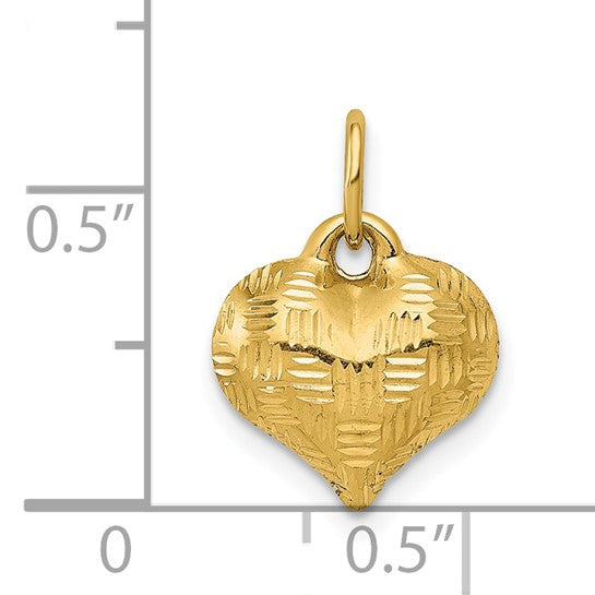 14KT Yellow Gold Polished Basket Weave Pattern 3-D Heart Pendant
