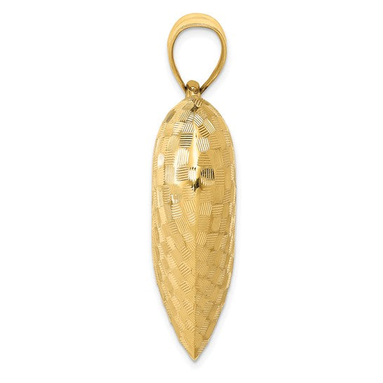 14KT Yellow Gold Polished Basket Weave Pattern 3-D Heart Pendant