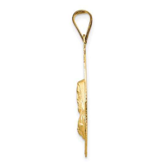 14KT w/Rose and White Rhodium D/C Sagrado Corazon Oval Pendant