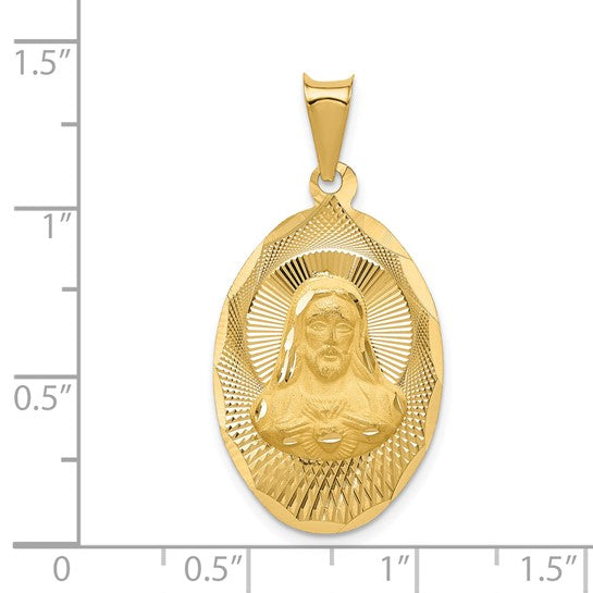 14kt Yellow Gold Polished D/C Sagrado Corazon Oval Pendant