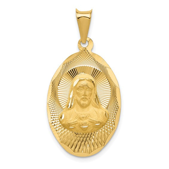 14kt Yellow Gold Polished D/C Sagrado Corazon Oval Pendant