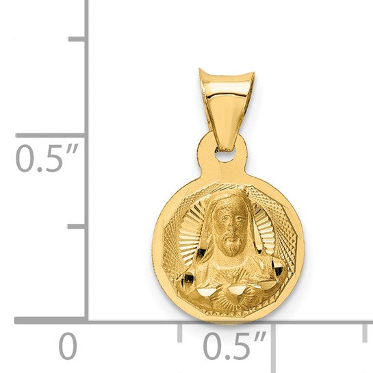14kt Yellow Gold Polished D/C Sagrado Corazon Circle Pendant