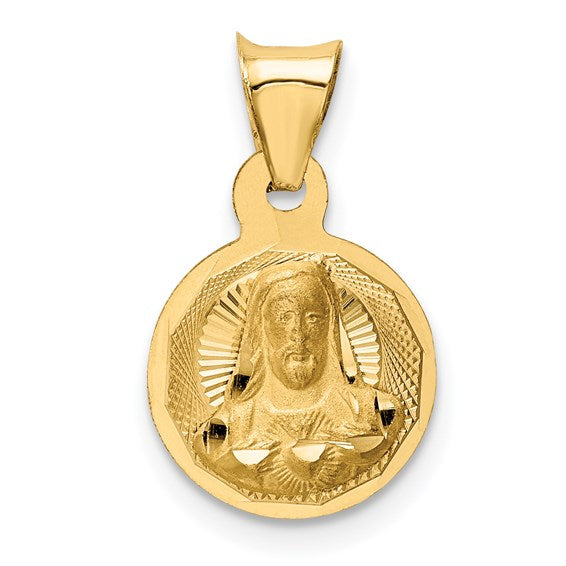14kt Yellow Gold Polished D/C Sagrado Corazon Circle Pendant