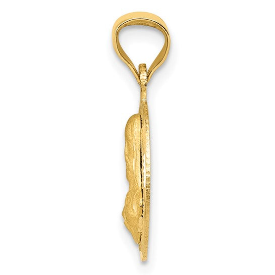 14kt Yellow Gold Polished D/C Sagrado Corazon Circle Pendant