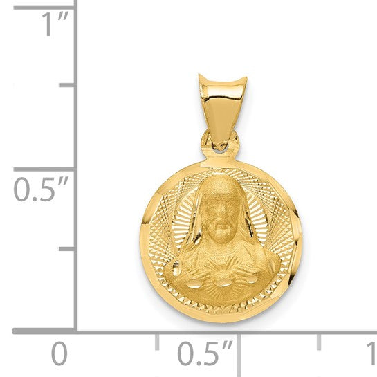 14kt Yellow Gold Polished D/C Sagrado Corazon Circle Pendant