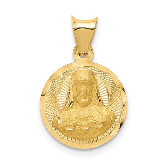14kt Yellow Gold Polished D/C Sagrado Corazon Circle Pendant