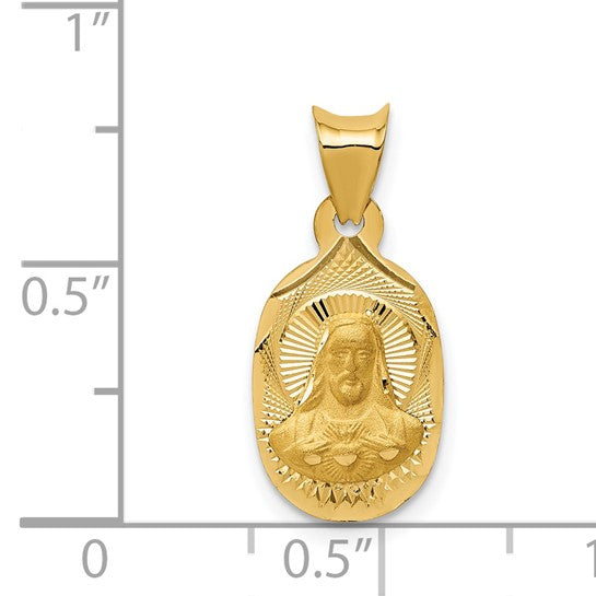 14kt Yellow Gold Polished D/C Sagrado Corazon Oval Pendant