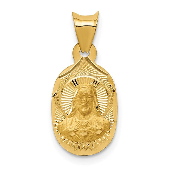 14kt Yellow Gold Polished D/C Sagrado Corazon Oval Pendant