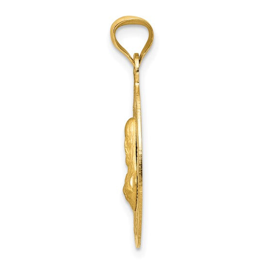 14kt Yellow Gold Polished D/C Sagrado Corazon Oval Pendant