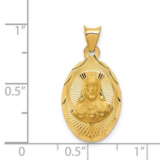 14kt Yellow Gold Polished D/C Sagrado Corazon Oval Pendant
