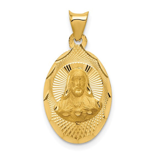 14kt Yellow Gold Polished D/C Sagrado Corazon Oval Pendant