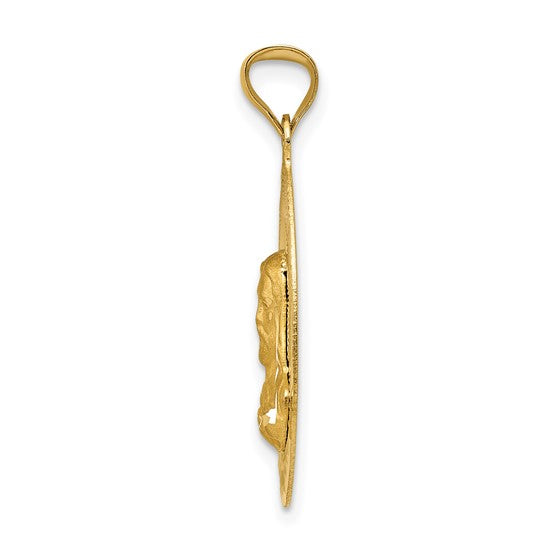 14KT Yellow Gold Polished D/C Sagrado Corazon Oval Pendant
