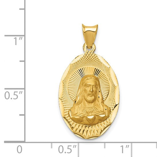 14KT Yellow Gold Polished D/C Sagrado Corazon Oval Pendant