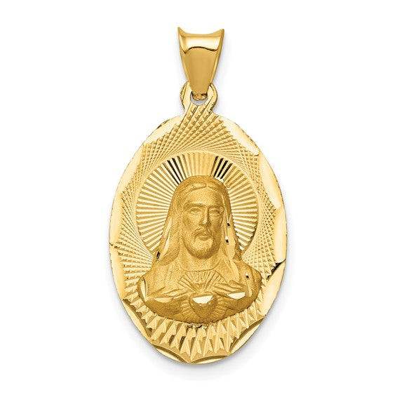 14KT Yellow Gold Polished D/C Sagrado Corazon Oval Pendant