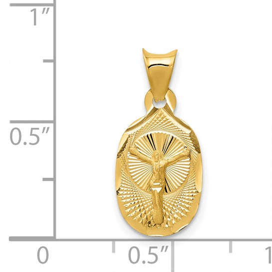 14KT Yellow Gold Polished D/C Corpus Oval Pendant
