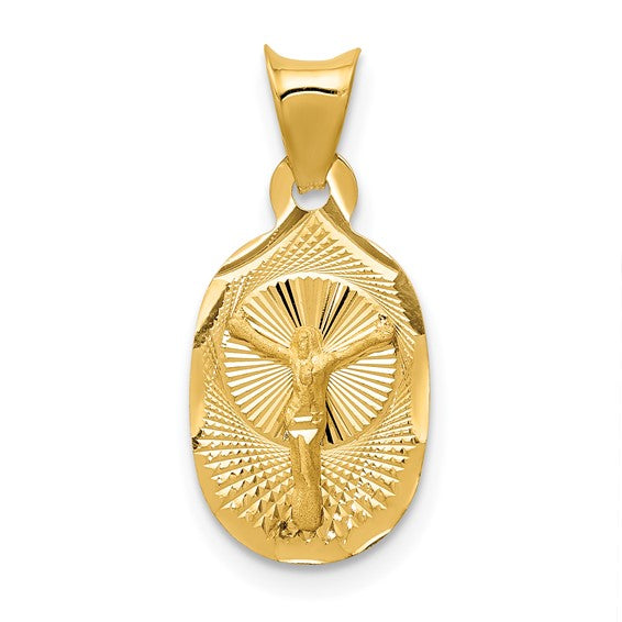 14KT Yellow Gold Polished D/C Corpus Oval Pendant