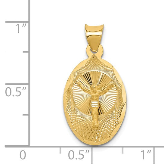 14KT Yellow Gold Polished D/C Corpus Oval Pendant