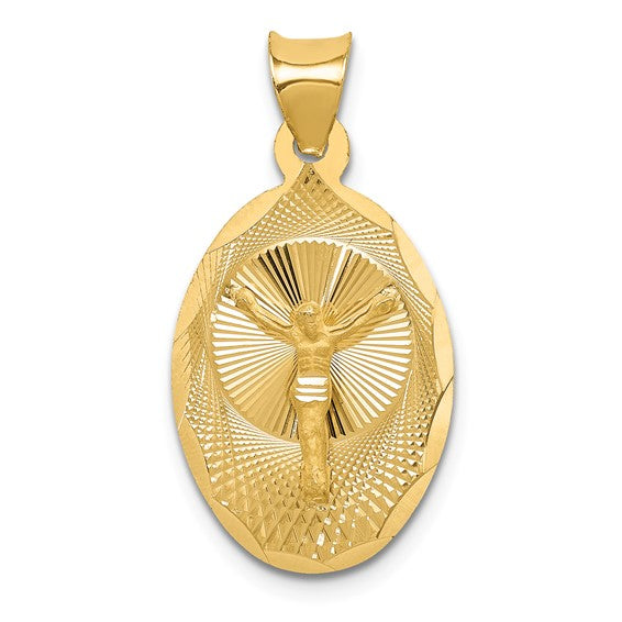 14KT Yellow Gold Polished D/C Corpus Oval Pendant