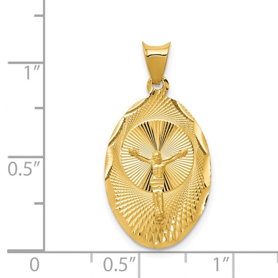14KT Yellow Gold Polished D/C Corpus Oval Pendant