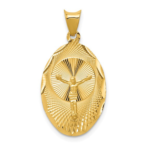 14KT Yellow Gold Polished D/C Corpus Oval Pendant