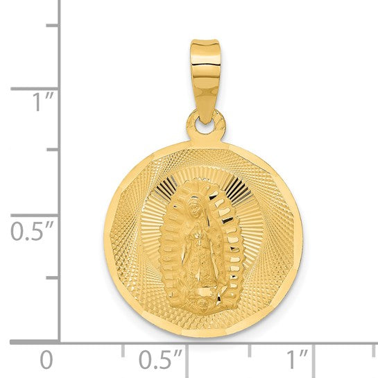 14KT Yellow Gold Polished D/C Lady Of Guadalupe Circle Pendant