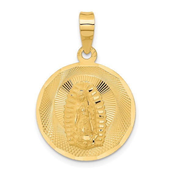 14KT Yellow Gold Polished D/C Lady Of Guadalupe Circle Pendant