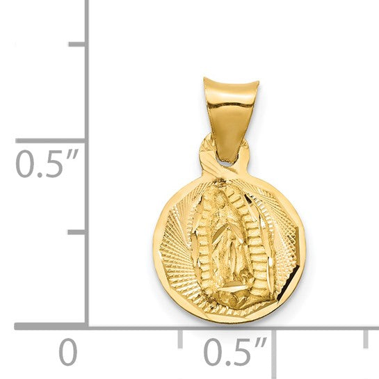 14KT Yellow Gold w/Rhodium Polished D/C Lady Of Guadalupe Circle Pendant