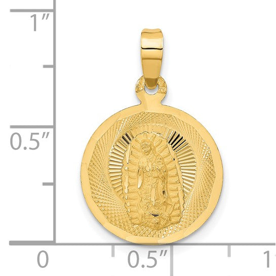 14KT Yellow Gold Polished D/C Lady Of Guadalupe Circle Pendant