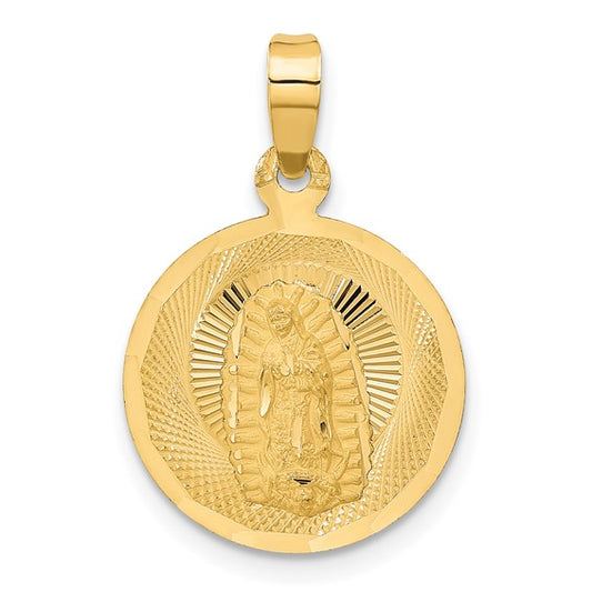 14KT Yellow Gold Polished D/C Lady Of Guadalupe Circle Pendant