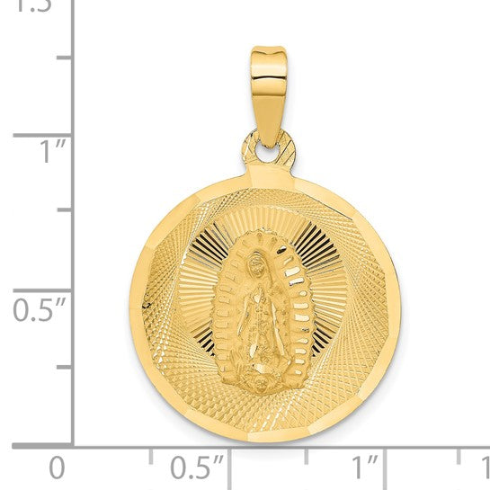 14KT Yellow Gold Polished D/C Lady Of Guadalupe Circle Pendant