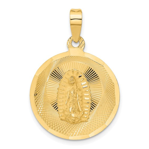 14KT Yellow Gold Polished D/C Lady Of Guadalupe Circle Pendant