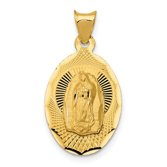 14KT Yellow Gold Polished D/C Lady Of Guadalupe Oval Pendant