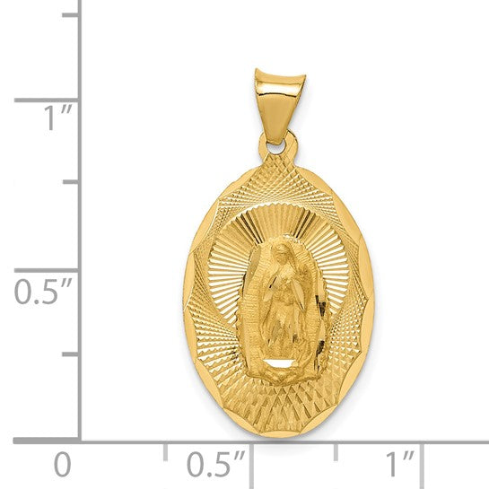 14KT Yellow Gold Polished D/C  Lady Of Guadalupe Oval Pendant