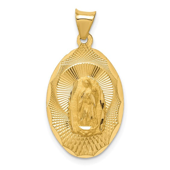 14KT Yellow Gold Polished D/C  Lady Of Guadalupe Oval Pendant