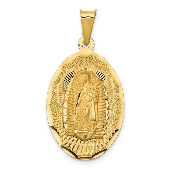 14kt Yellow Gold Polished D/C  Lady Of Guadalupe Oval Pendant