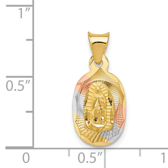 14kt Yellow Gold w/Rhodium D/C Lady Of Guadalupe Oval Pendant