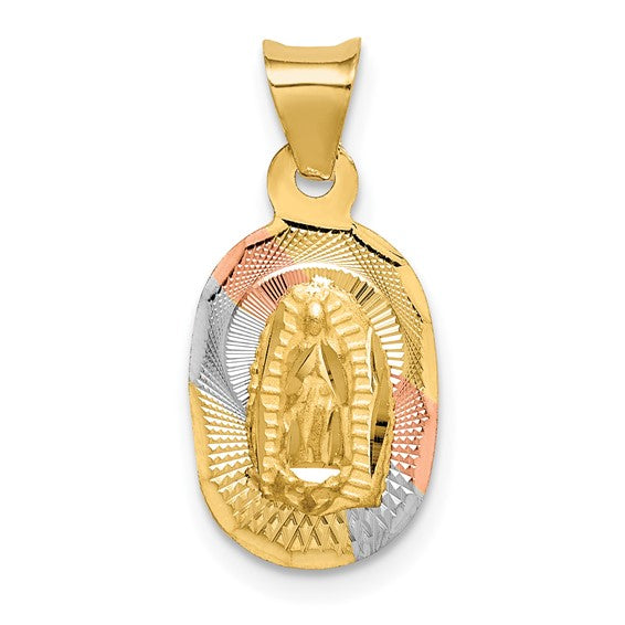 14kt Yellow Gold w/Rhodium D/C Lady Of Guadalupe Oval Pendant
