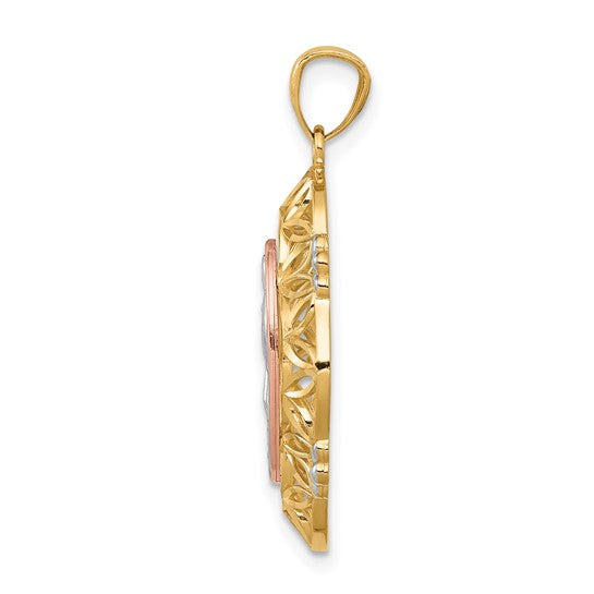 14KT Two-tone w/White Rhodium Guadalupe Medal Pendant