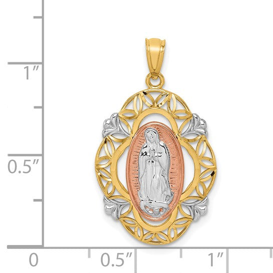14KT Two-tone w/White Rhodium Guadalupe Medal Pendant