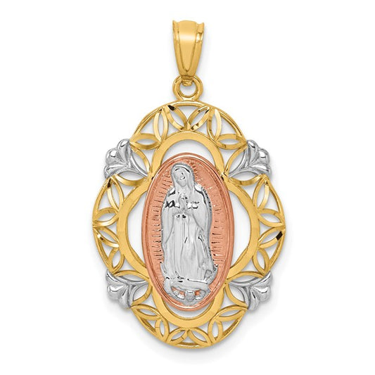 14KT Two-tone w/White Rhodium Guadalupe Medal Pendant
