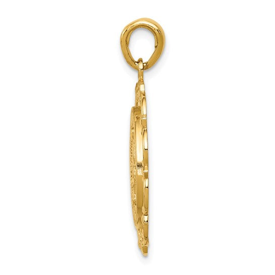 14KT Yellow Gold Polished Miraculous Medal With Scallop Frame Pendant