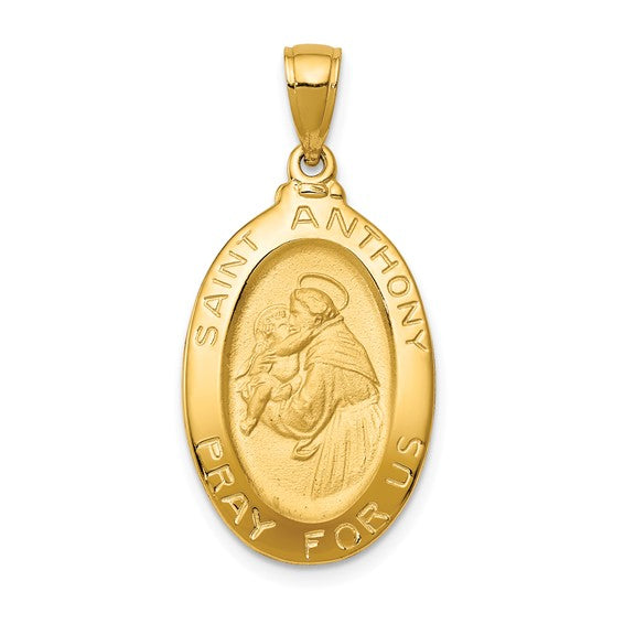 14kt Yellow Gold Saint Anthony Oval Medal Hollow Pendant