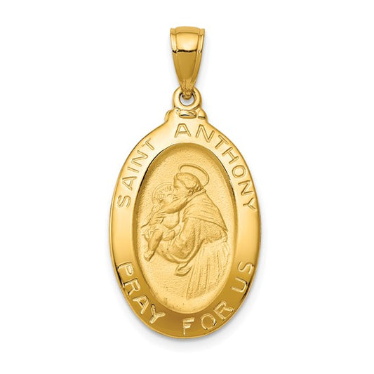 14kt Yellow Gold Saint Anthony Oval Medal Hollow Pendant