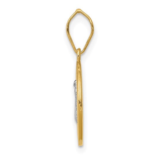 14kt Yellow Gold With Rhodium Circle St. Benedict Medal Pendant