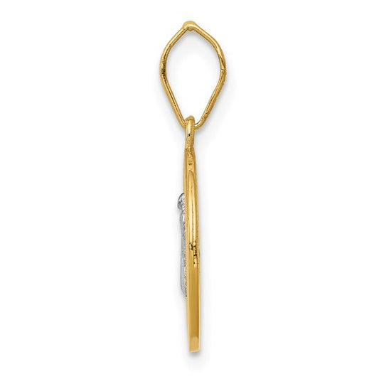 14kt Yellow Gold With Rhodium Circle St. Benedict Medal Pendant
